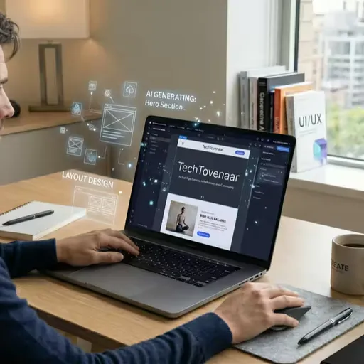 Ondernemer die twijfelend naar een laptop kijkt met een automatisch gegenereerde website