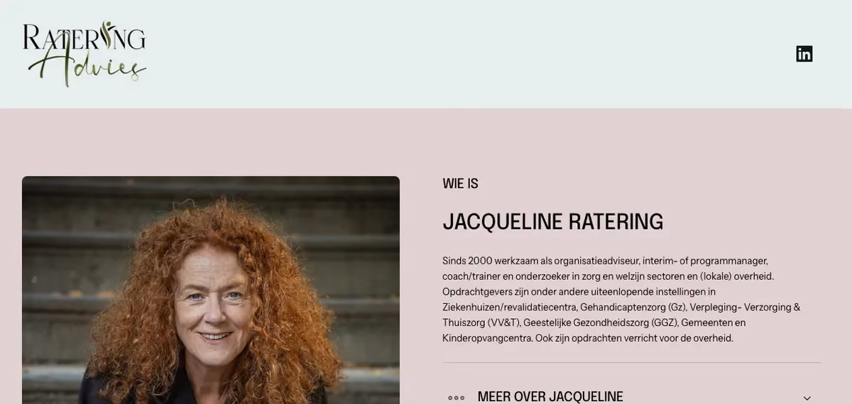 De onepage website van Ratering Advies in beeld