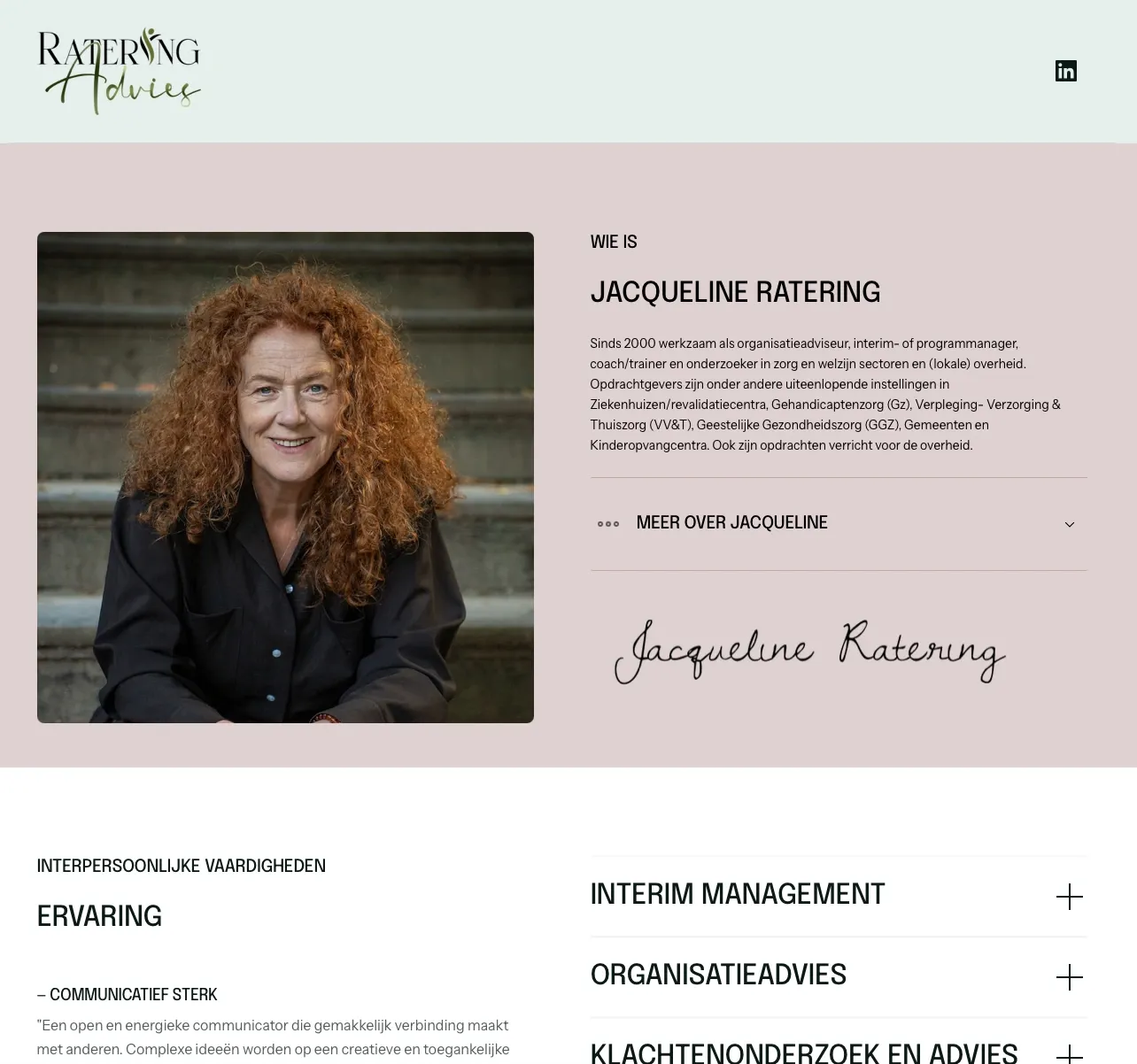 De onepage website van Ratering Advies in beeld